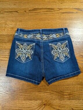 H&Y Fashion Denim Shorts Bling Cross Pockets Stretch Jean Shorts Size 17/18